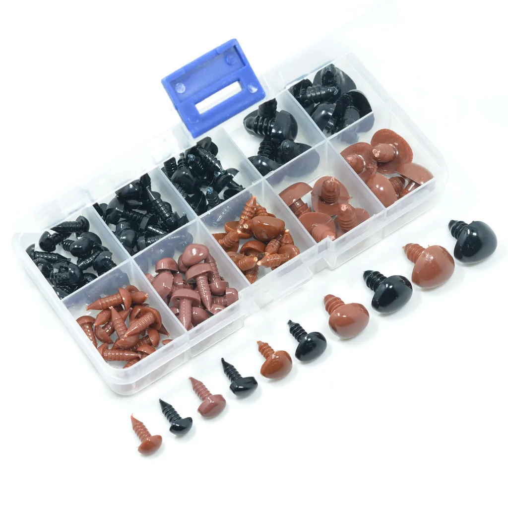 100 Pieces Noses Buttons Eyes for Bear Toy DIY Safety Nose Doll Toys Accessories Brown & Black
