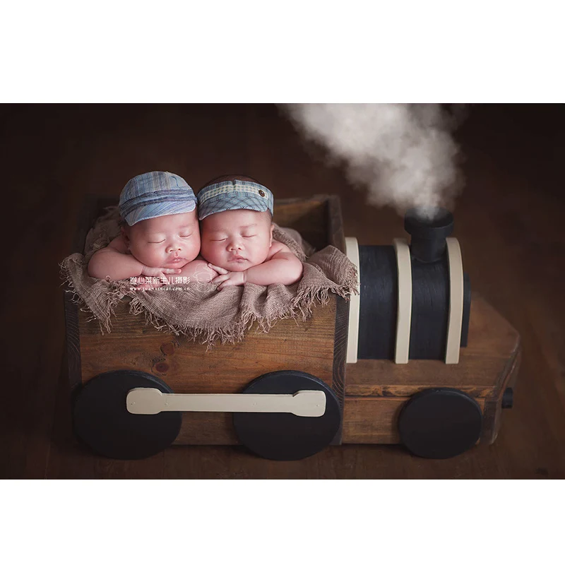 Newborn Wooden train Photography Basket Props Infant fotografia Accessories Baby Boy Girl Sport Theme Photo Shoot Prop bebe foto