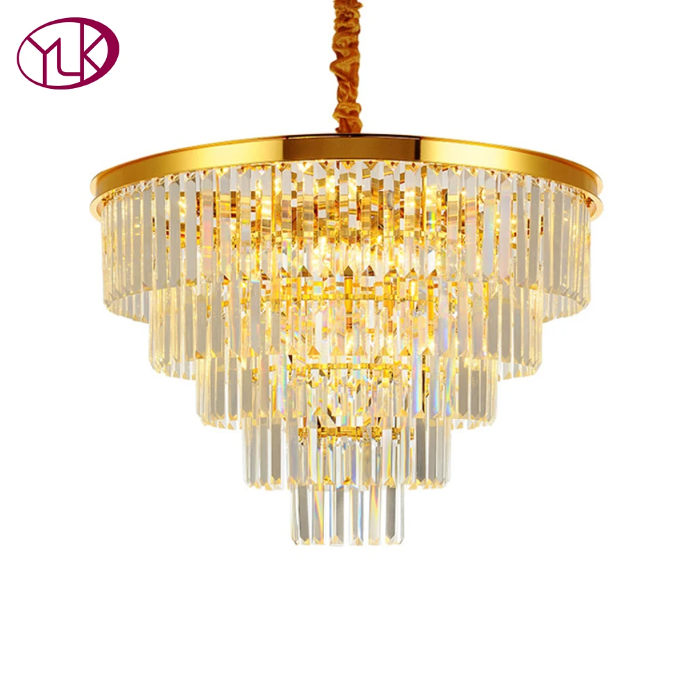 Youlaike Gold Modern Crystal Chandelier Living Dining Room LED Hanging Lighting Fixtures Round Home Crystal Lamps