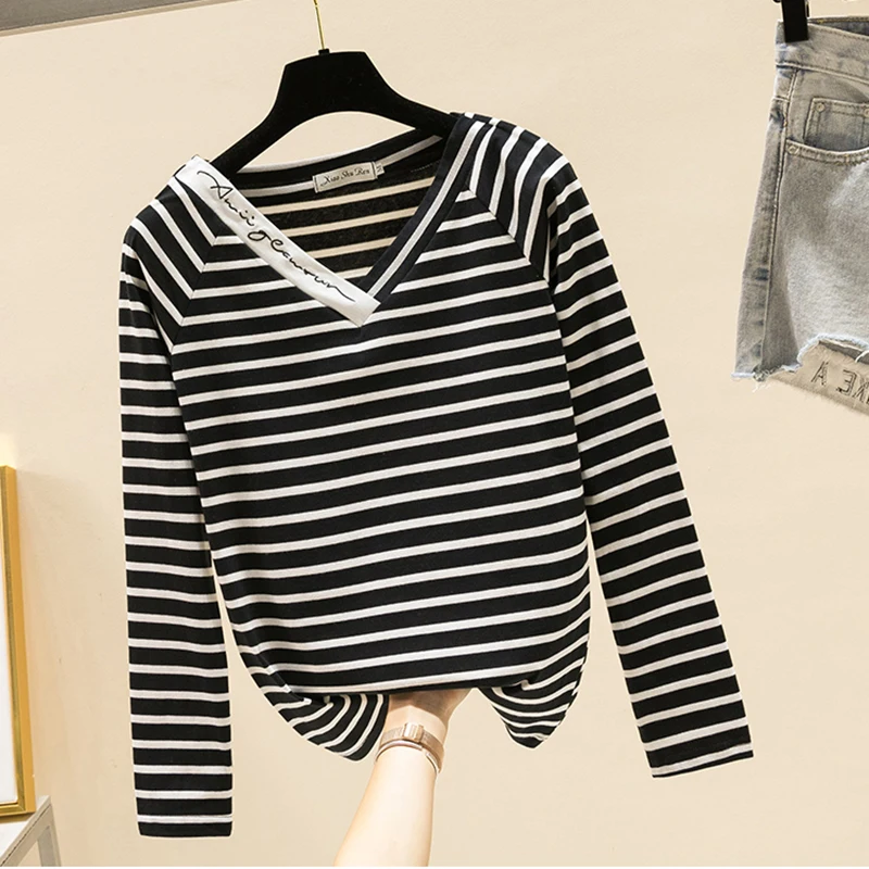 Striped V-Neck T Shirt Women Sexy T-Shirt Vetement Femme 2018 Korean Style Long Sleeve Vogue Woman Tshirt Top Ropa Mujer Striped V-Neck T Shirt Women Sexy T-Shirt Vetement Femme 2018 Korean Style Long Sleeve Vogue Woman Tshirt Top Ropa Mujer
