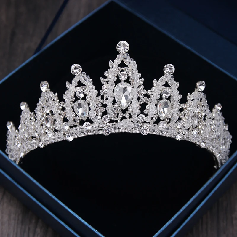 

Baroque Luxury Rhinestone Bridal Crown Tiaras Handmade Silver Color Crystal Diadem Tiaras For Bride Wedding Hair Accessories