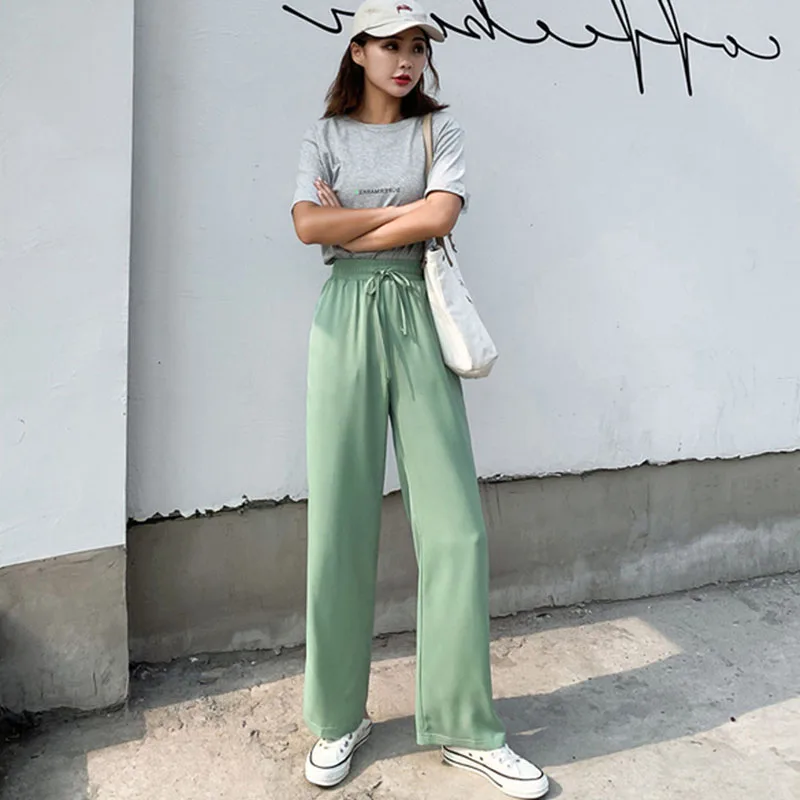 Pants children 2019 New Style Hong Kong-style wide-leg pants women's summer high waist loose-fit drape floor-length pants thin c