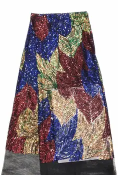 

Fashionable L-6136 french net fabric for dress Beautiful sequins lace fabric