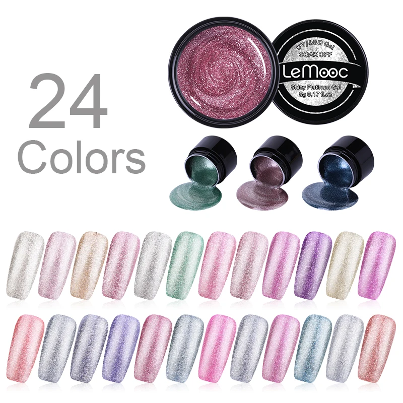 

LEMOOC 5ml Platinum Glitter Gel Nail Polish Shimmer Sequins Silver Mixed Colors Soak Off UV LED Gel Nail Art Varnish Manicure