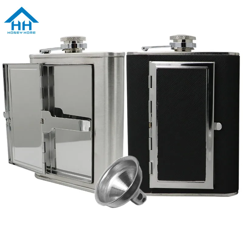 

Fun Stainless Steel Hip Flask Cigarette case with Free Funnel Portable Flagon Wine Pot Liquor Alcohol Cap Drinkwear Cigaret Box
