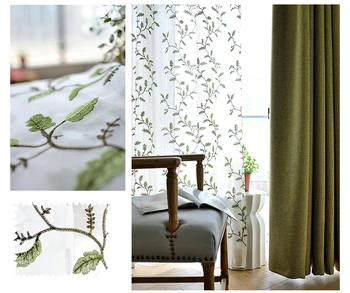 

Customize Tulle Curtains Embroidered Sheer Voile for Living Room Bedroom Door Curtain Tulle Windows Drapes Green Blue Ivory