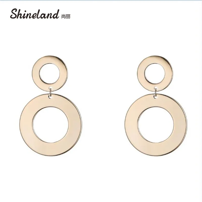 

Shineland 2018 Simple Fashion Punk Gold/Silver Color Double Big Circles Statement Drop Earrings for Women Brincos Party Jewelry