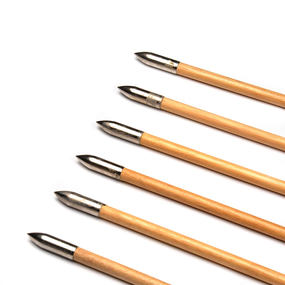 Online 6 12 24 stücke Natürliche Holz Pfeile 30 zoll mit Weiß Türkei Feder und Eisen Pfeilspitze für 25 50lbs bögen für Bogenschießen H