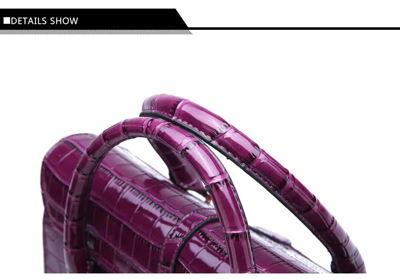 Vintage Women's Handbag Patent Leather Crocodile Pattern Female Tote Famous Fashion Brand Shoulder Bag Red Purple Top-Handle Bag (10)