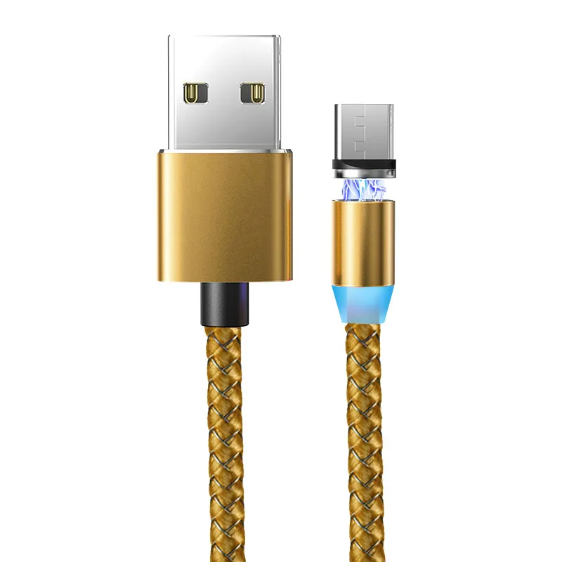 Suhach 1 м 2 м светодиодный магнитный USB кабель для iPhone Xs Max 8 7 6 и usb type-C кабель и Micro USB кабель для samsung Xiaomi LG USB C - Цвет: Gold Micro Cable