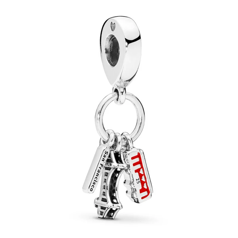 

2019 NEW 100% 925 Sterling Silver San Francisco Highlights Dangle Charm Red Enamel Pendant Original Women's Fashion Jewelry Gift