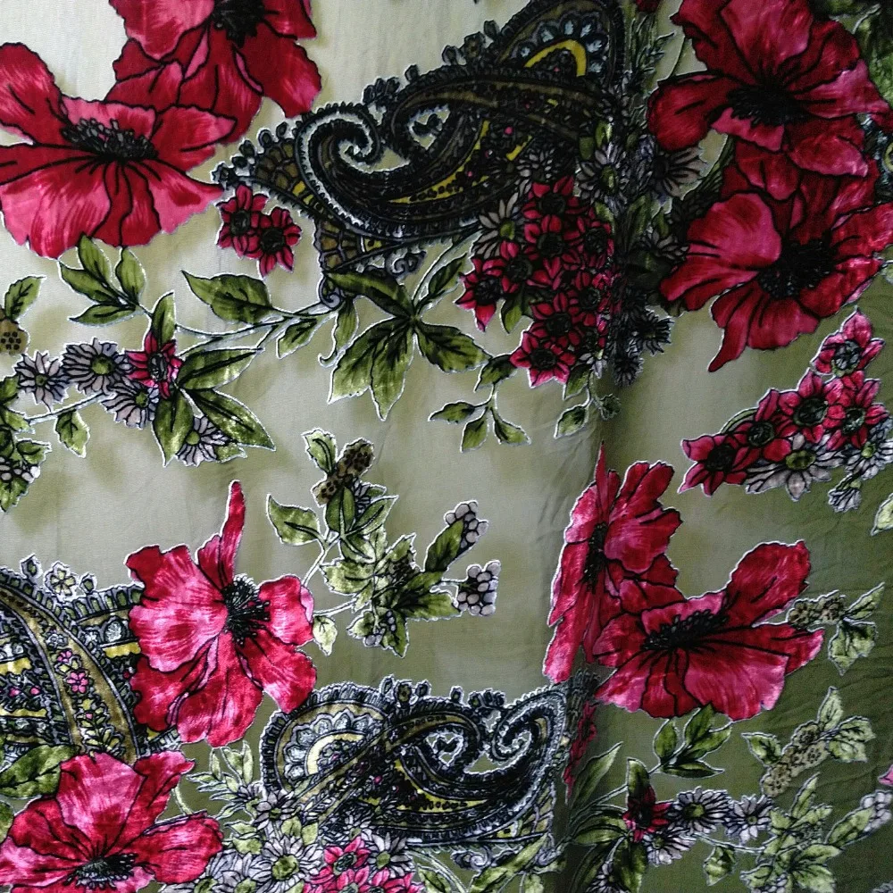 silk burnout velvet print fabric luxurious paisley pattern DIY sewing