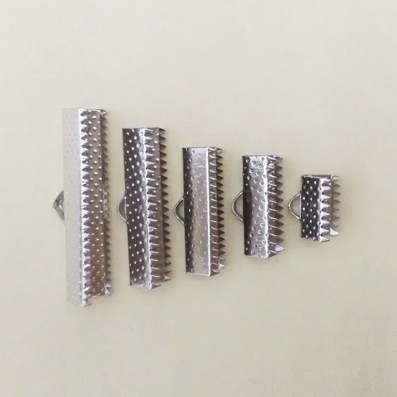 

16mm Crimp end beads flat leather cord clasps Textured Caps tips String ribbon clip choker Necklace Bracelet Connector findings