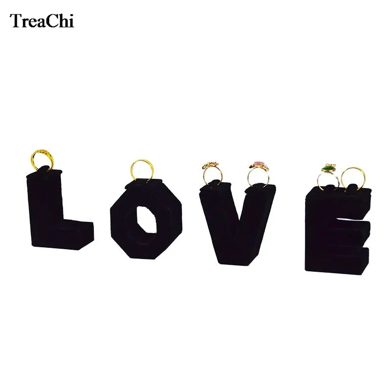 

Creative Romandic Love Shape Jewelry Display Holder Black Velvet 7Pcs Ring Organizer Storage Exhibition Display Stand Set