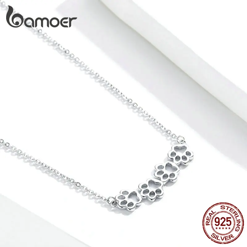 Bamoer серебряное ожерелье-чокер в виде собачьей лапы и кошки для женщин, 925 пробы, Серебряное короткое ожерелье в виде кошачьей лапы, аксессуары SCN346