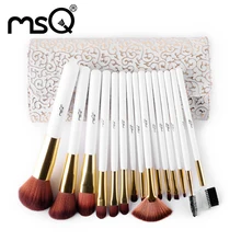 MSQ 15pcs Makeup Brushes Set Synthetic Hair Make Up Brush Beauty Cosmetic Brush Set With Delicate White Patterns PU Case