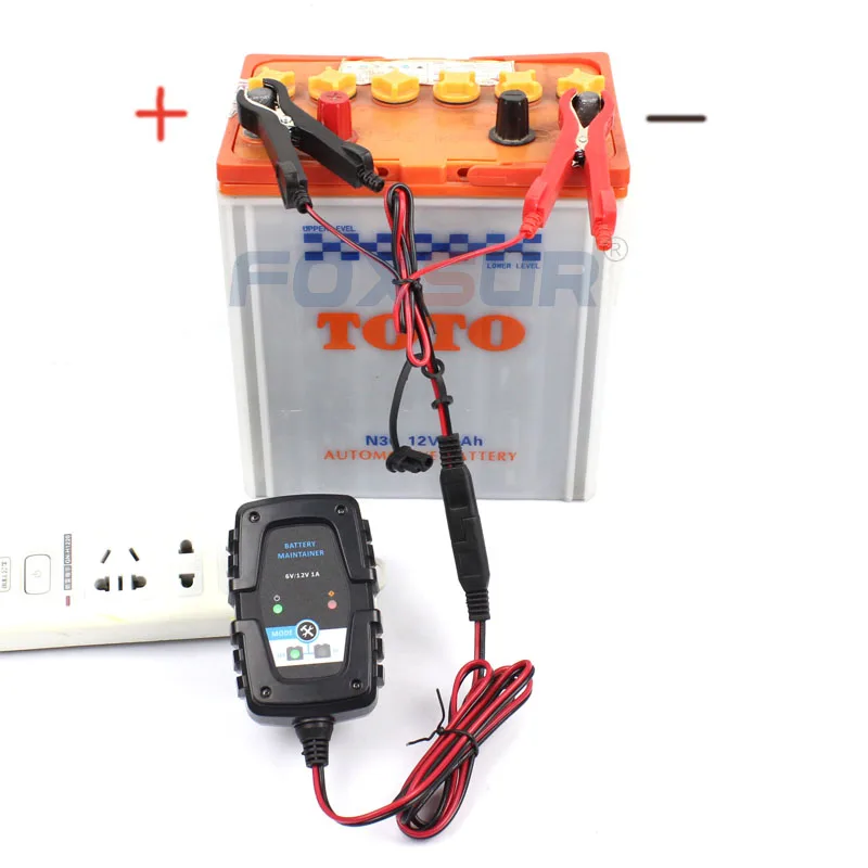 FOXSUR 6 в 12 В 1A автомобильное и мотоциклетное автоматическое умное зарядное устройство для AGM гель VRLA зарядное устройство с SAE быстрый разъем