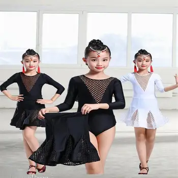 

New black children's Latin dance skirt girls costumes children's practice clothes standard clothing girls competition