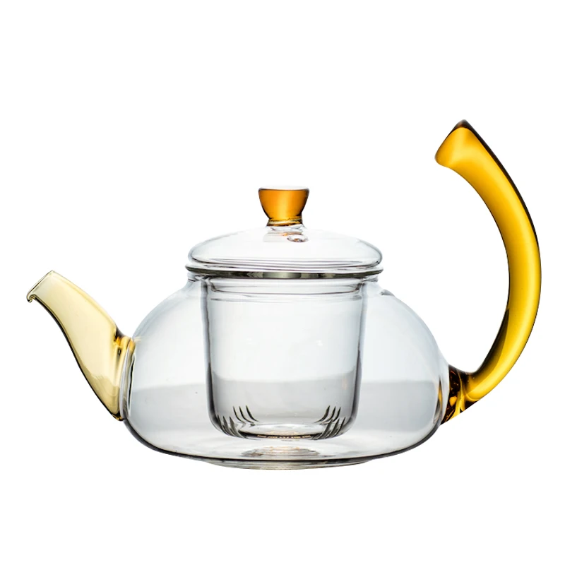 

600ml High-borosilicate Heat-Resisting Glass Teapot With Strainer & Yellow Handle Green Tea Oolong Tea Teapot
