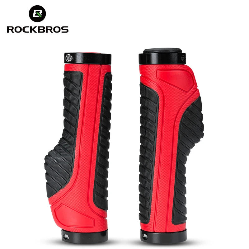 Rockbros Mountain Bike Grips Handle Grip Shock Absorption Bicycle Handlebar Grips Rubber+ Aluminium Alloy Bike Accessories