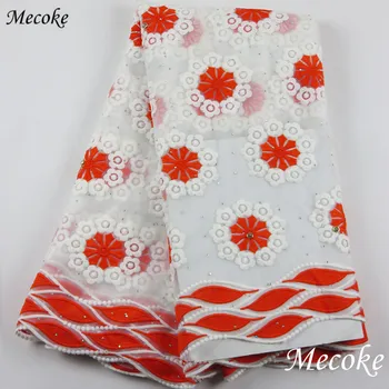 

ROYAL BLUE African Lace Fabric 2019 High Quality Lace Pearls Embroidery Tulle Lace Fabric orange African Lace stones 5 Yards