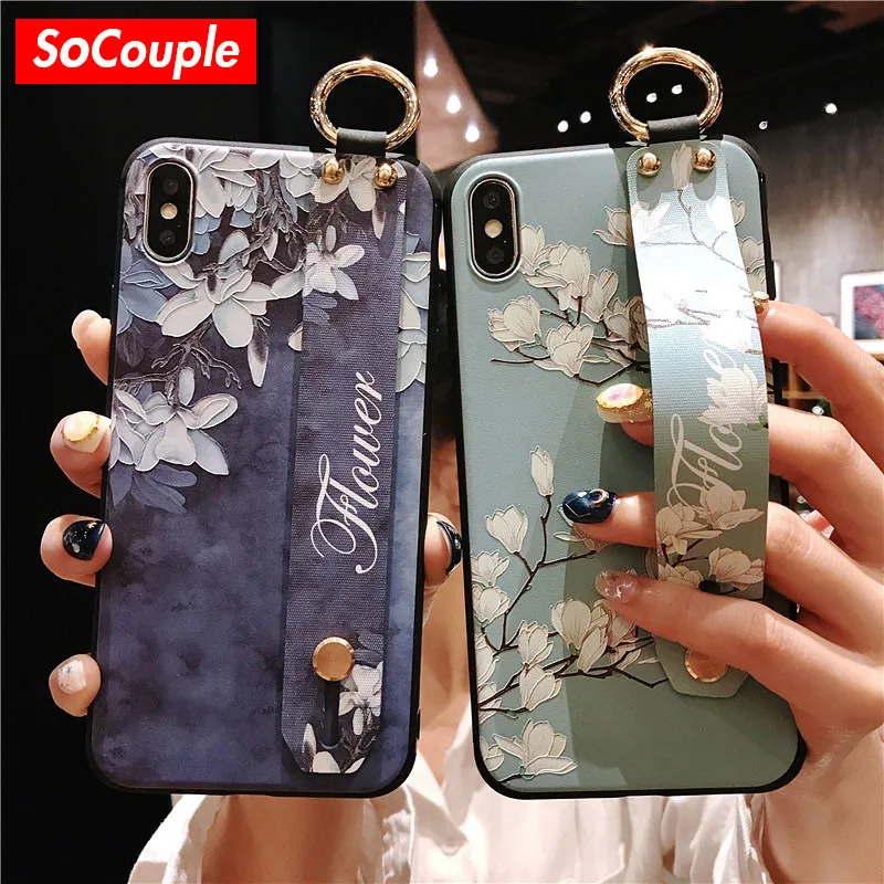

SoCouple Wrist Strap Phone Holder Cases For iPhone 11 Pro Max Case For iPhone 7 8 6 6S Plus X XS Max XR Soft TPU Back Cover