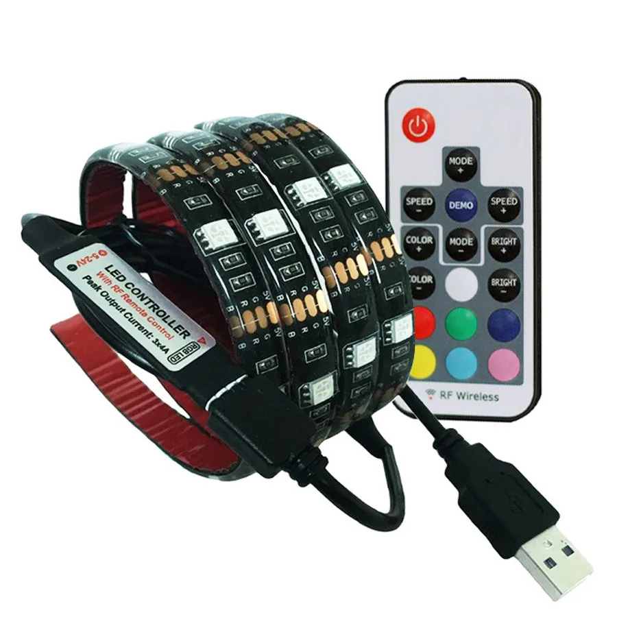 USB полоса СВЕТОДИОДНЫЙ светильник PC 5 V RGB 5050 60 Светодиодный/m USB 3 17 24 кнопочный контроллер 5 V Светодиодный светильник s не водонепроницаемый ленточный светильник tv подсветка - Испускаемый цвет: With RF 17key Remote