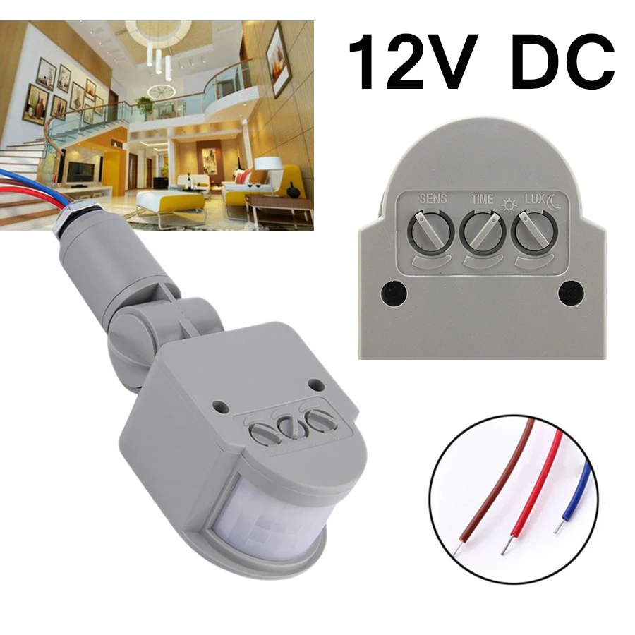 Автоматическая система безопасности DC12V движения PIR Сенсор переключатель для Светодиодный прожектор серый детектор регулируемый 180 °