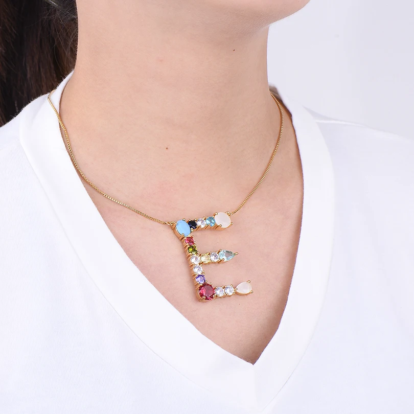 Pipitree большой размер 26 ожерелье с буквами алфавита многоцветный кубический цирконий Имя Начальная Подвеска Ожерелье s коробка цепь женские ювелирные изделия