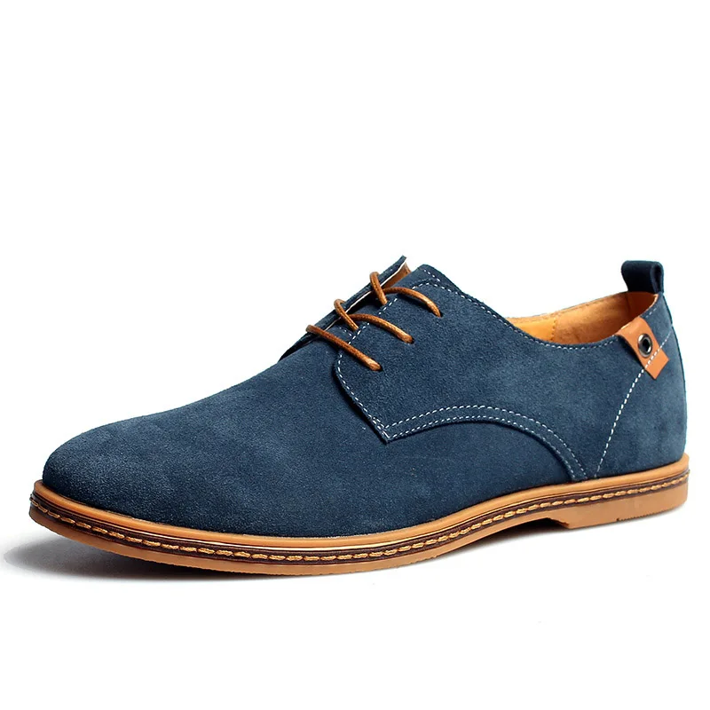Dark blue ROXDIA/Новые модные весенне-летние Замшевые мужские повседневные туфли на плоской подошве обувь для вождения на плоской подошве, дышащая обувь на шнуровке, большие размеры 39-48, RXM766 - Цвет: Dark blue