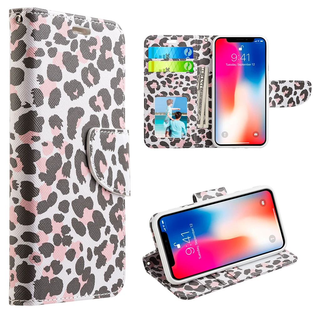 PU Leather Stand Case for iPhone X Flip Wallet Cover Phone Case