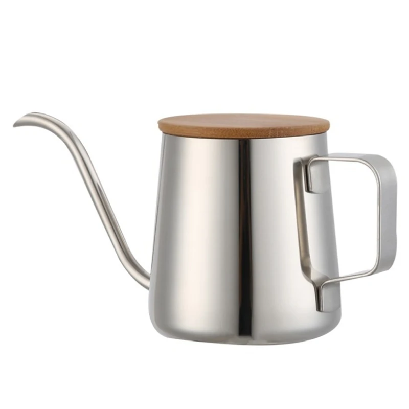 350 мл длинный узкий носик кофейник чайник из нержавеющей стали ручной капельный чайник залить кофе и чайник с деревянным - Цвет: Silver
