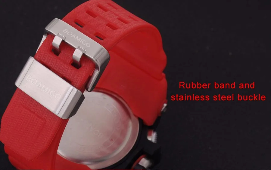 BOAMIGO Luxury Men's Watch LED  Analog Digital Plastic Military Watches Sport Quartz Wristwatches Dual Display Red Rubber Strap (11)