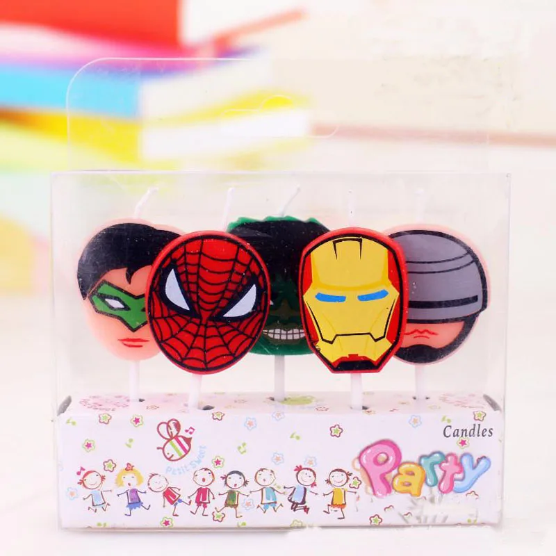 

5Pcs/Pack cute Super Hero Head portrait Craft Candles Cupcake Candle Toppers Baby Shower Birthday Candles Party Decor