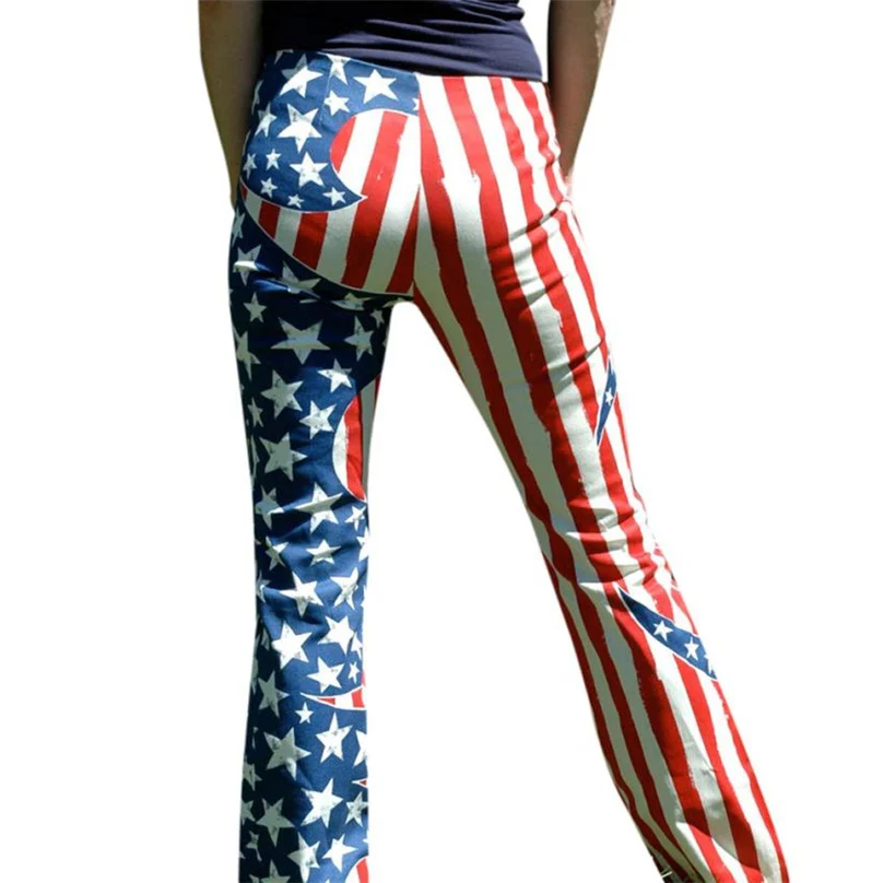 New Fashion women's Elegant American Flag print pants cozy Elastic