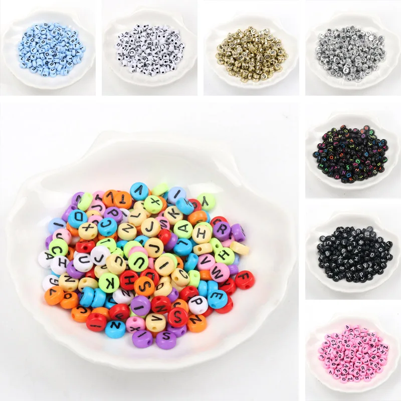 

100PCS Random Mixed White Round Letters Alphabet Acrylic Loose Spacer Beads For Kid DIY Jewelry Making