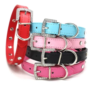 

200pcs Bling Crystal Love Rhinestone Pet Dog Collar Fashion Puppy Dog Cat Necklace Collars Neck Strap PU Leather Dog Collar