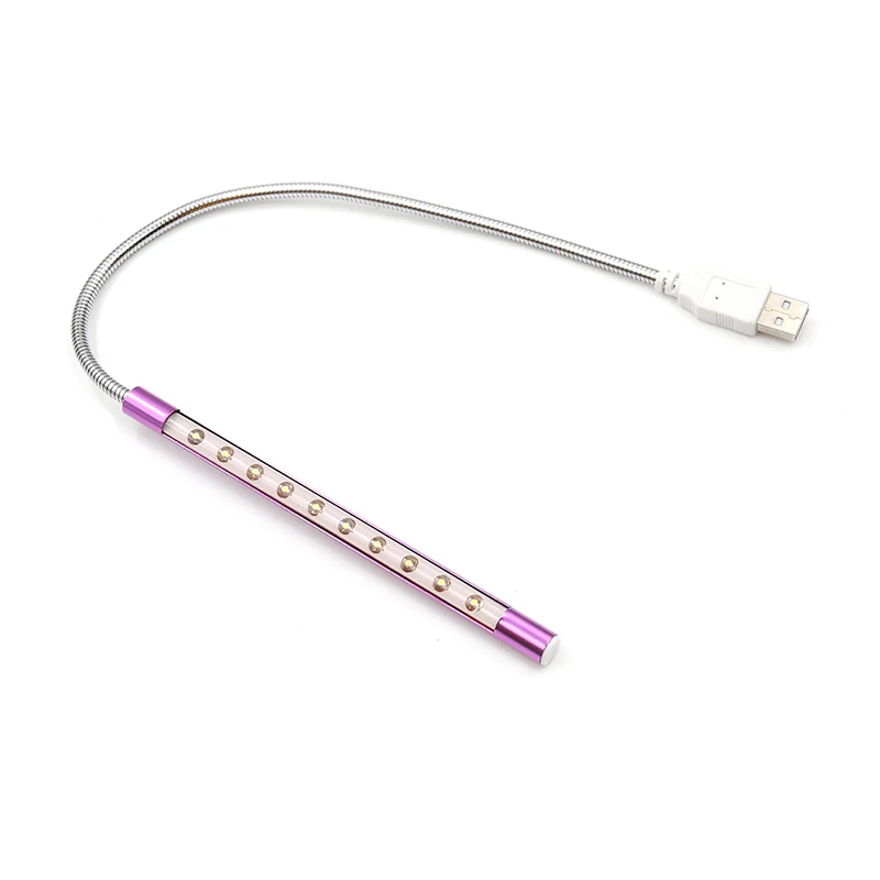 10 светодиодный USB лампа для чтения, мини-светильник, ночная лампочка, настольные лампы, гибкая портативная настольная лампа для чтения - Испускаемый цвет: Purple