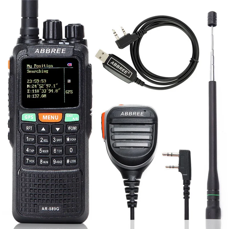 ABBREE AR-889G gps 10 Вт мощная портативная рация перекрестный ретранслятор 10 км большой диапазон портативный Ham CB двухстороннее радио трансивер - Цвет: add cable mic antenn