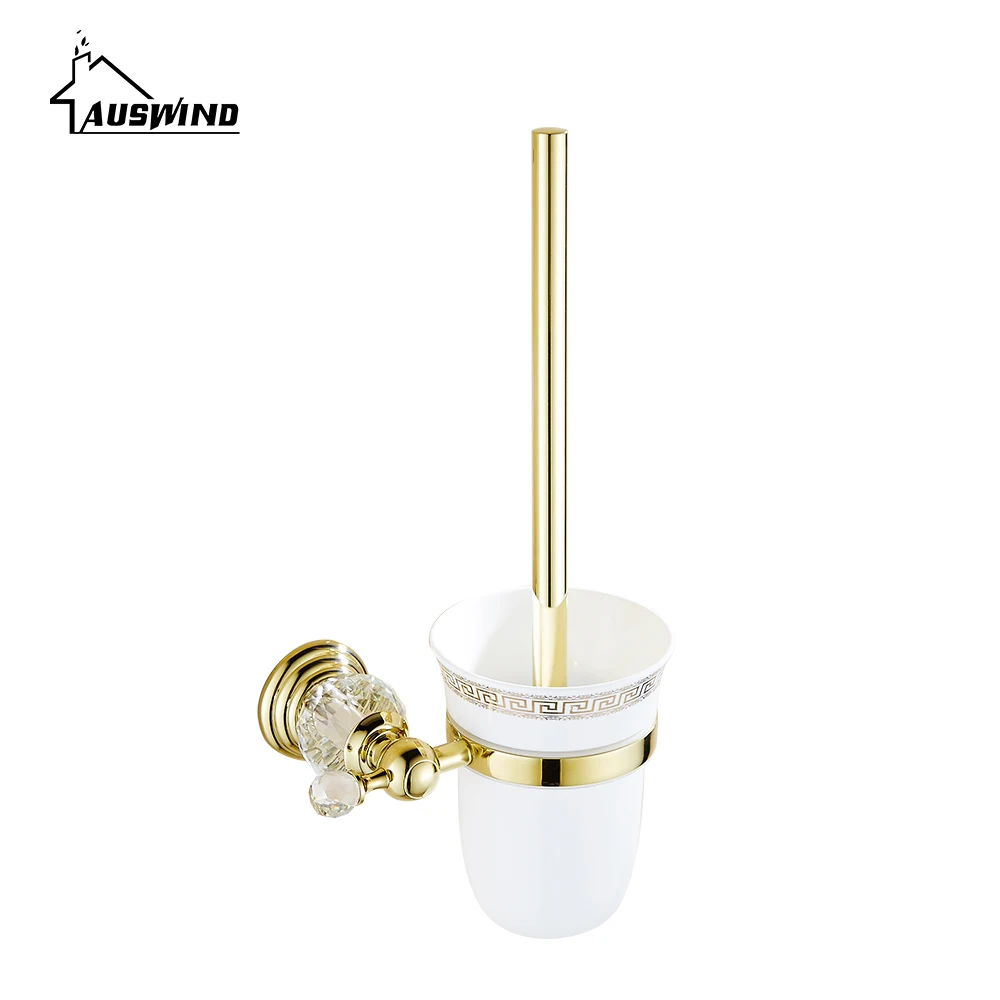 High Quality Crystal Decoration Gold Brass Toilet Brush Holders