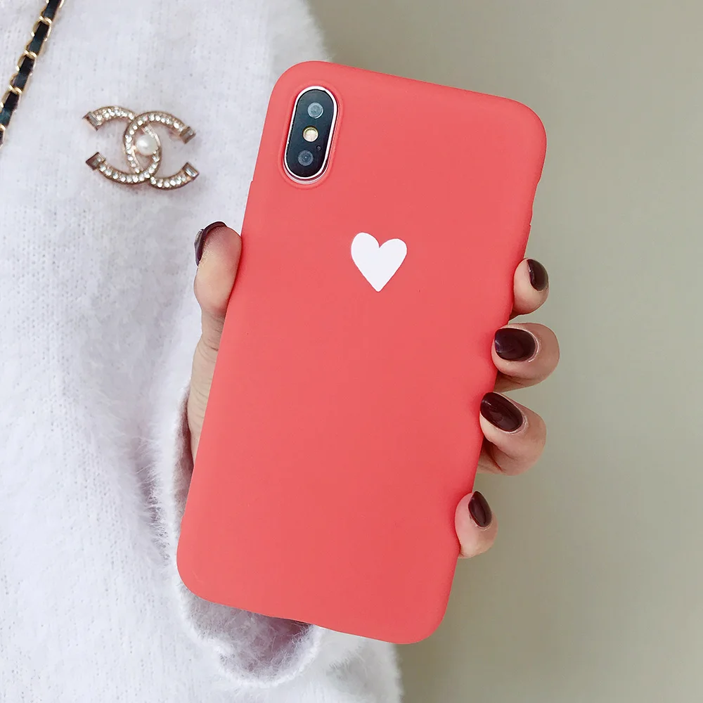 KIPX1073_8_JONSNOW Matte Phone Case For iPhone XR XS Max 6 6S 7 8 Plus 6Plus Candy Color Simple Heart Design Soft TPU Cases Back Cover