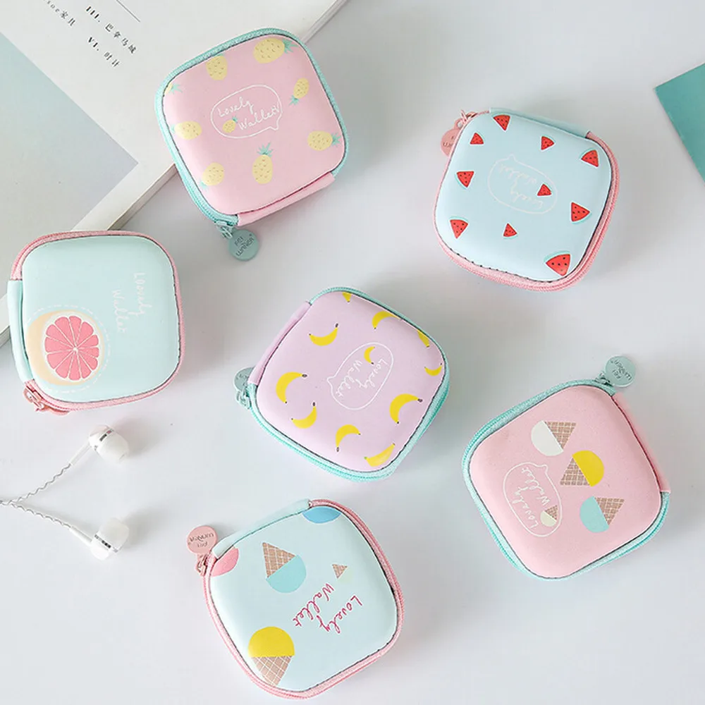 

New Portable Mini Round lovely Fruit Ice Cream Printing Coin Case Storage Case Bag for Earphone Headphone Cards Storage#15