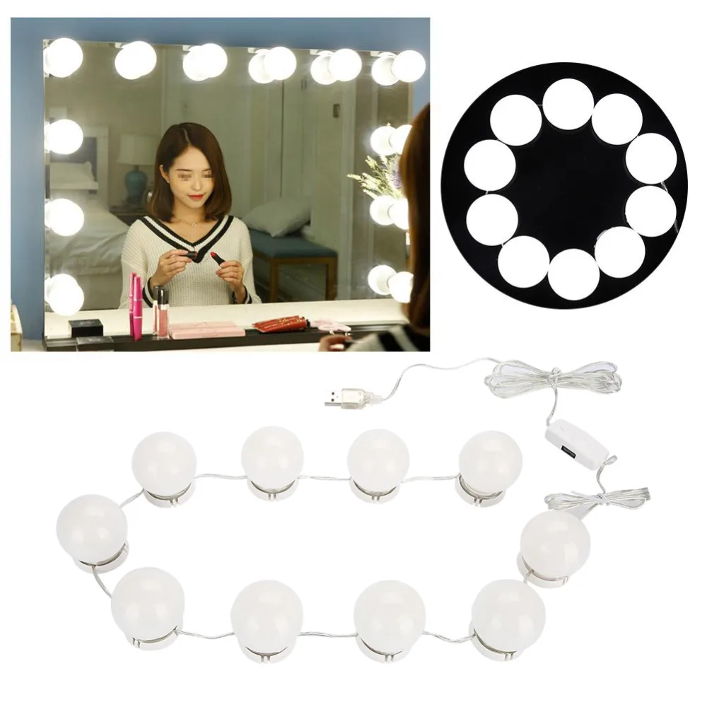 

10 Bulbs Makeup Mirror Vanity LED Light Bulbs Kit USB Charging Port Cosmetic Bulb Adjustable Make up Mirrors Brightness lights