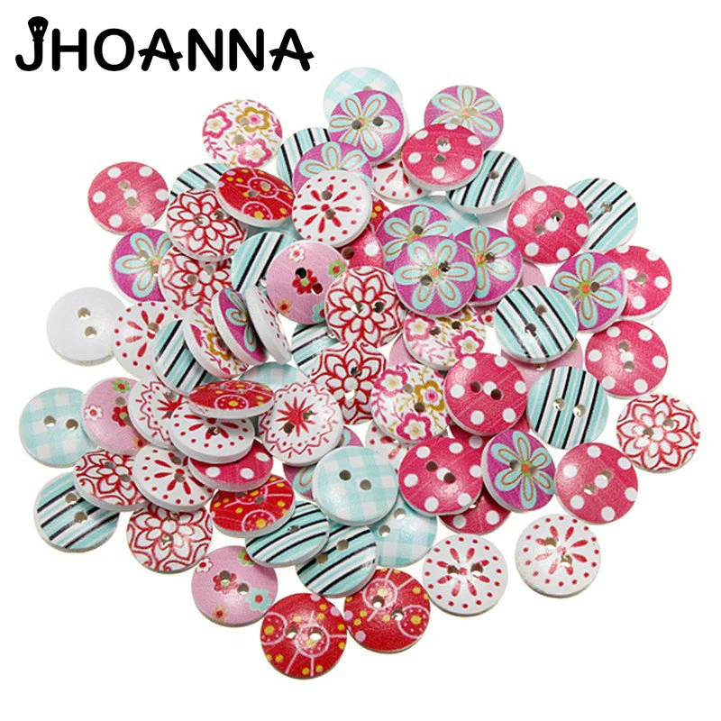 100pcs/lot N Circular Button Random Mix Wooden Dyed Buttons Manual DIY Sewing Supplies Craft Scrapbook Accessories | Дом и сад