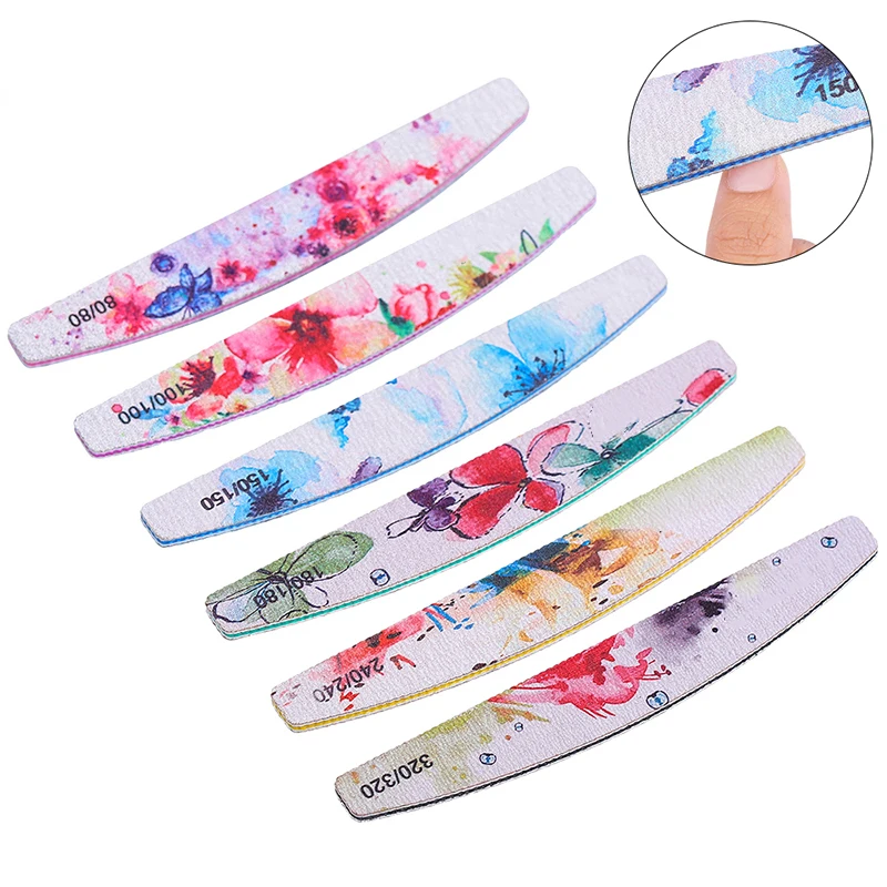 6PCS/Lot Nail File 100/180 Double Sanding Buffer Block Set Flower Design Mixed Size Pedicure Manicure Professional Nail Art Tool