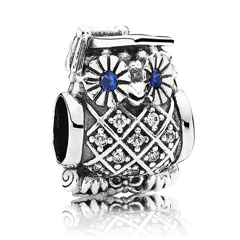 

Authentic 925 Sterling Silver Bead Charm Vintage Graduate Owl With Crystal Beads Fit Pandora Bracelet Bangle DIY Jewelry