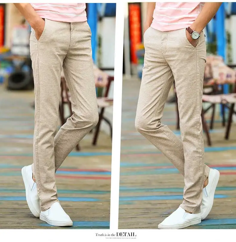 Распродажа, весенне-летние тонкие повседневные брюки мужские прямые хлопковые и льняные брюки для мужчин светло-серый синий хаки