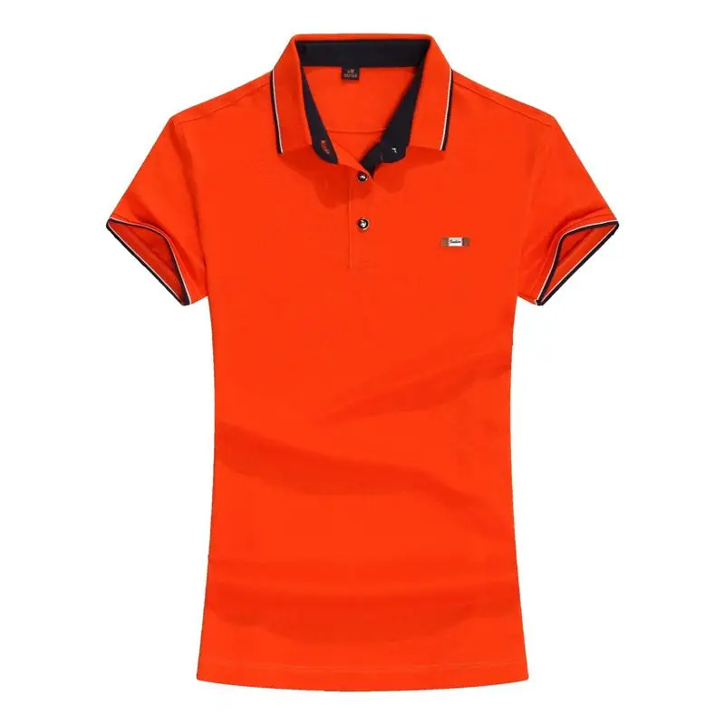 Высокое качество летние женские рубашки поло с коротким рукавом повседневные хлопковые брендовые рубашки поло с отворотом модные облегающие Женские топы - Цвет: Orange
