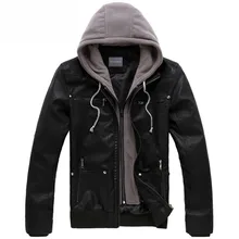 Новая мужская кожаная куртка с капюшоном и отстегивающимся капюшоном модная мужская куртка из искусственной кожи теплая ветровка MWP261