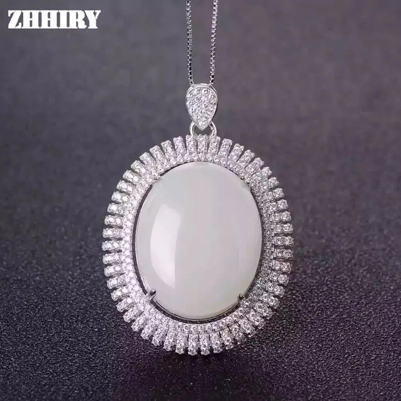 Natural White Jade Necklace 925 Sterling Silver Women Jewelry Pendant